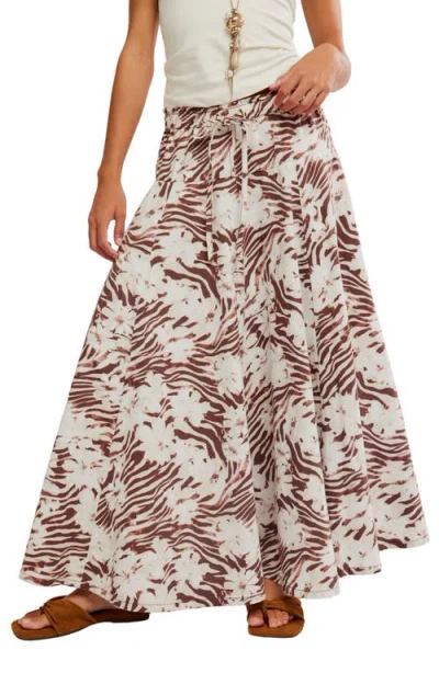 Free People Zephyr Print Convertible Bustle Maxi Skirt In Brown