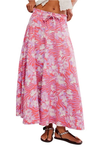 Free People Zephyr Print Convertible Bustle Maxi Skirt In Pink