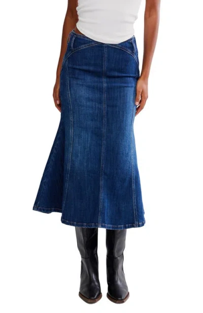 Free People Zia Denim Midi Skirt In Blue