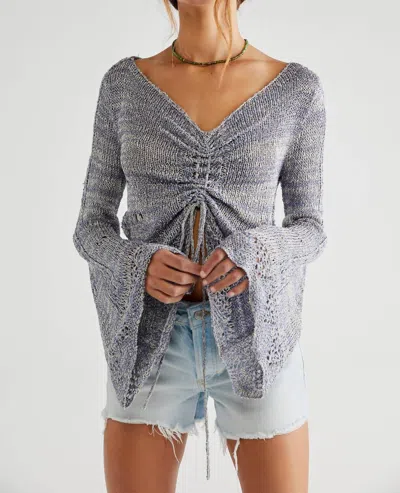 Free People Zinnia V-neck Long Sleeve Top In Silver Springs In Gray