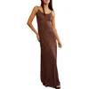 Free People Zoey Printed Low Back Maxi Slipdress In Chocolate Combo