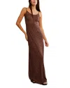 Free People Zoey Printed Low Back Maxi Slipdress In Chocolate
