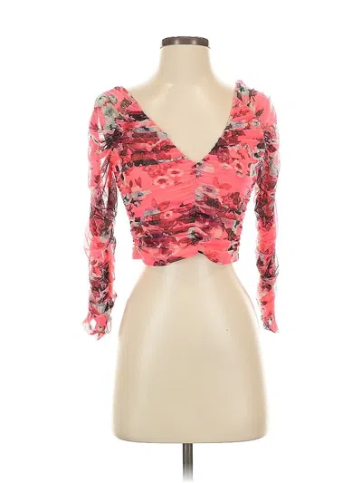 Pre-owned Free Press 3/4 Sleeve Top Pink Sweetheart Neckline Tops