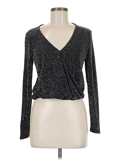 Pre-owned Free Press Long Sleeve Top Black Plunge Neckline Tops