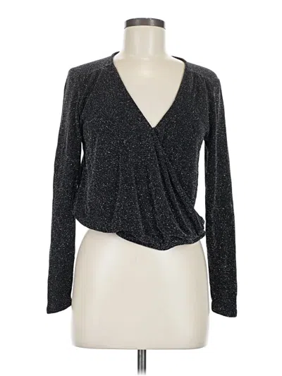 Pre-owned Free Press Long Sleeve Top Gray Plunge Neckline Tops