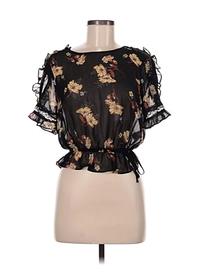 Pre-owned Free Press Short Sleeve Blouse In Black