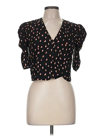Pre-owned Free Press Short Sleeve Blouse In Black
