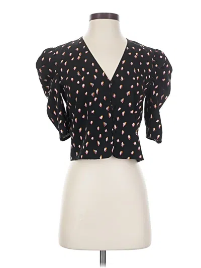Pre-owned Free Press Short Sleeve Blouse In Black