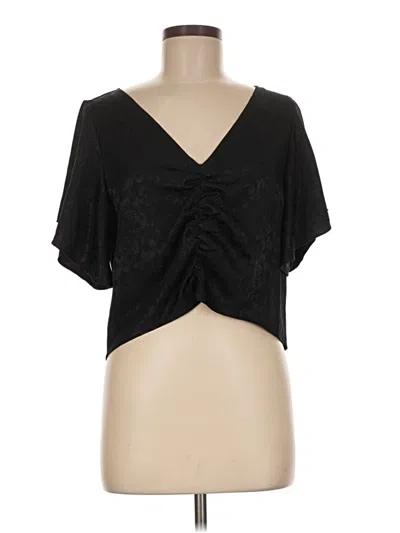 Pre-owned Free Press Short Sleeve Top Black Plunge Neckline Tops