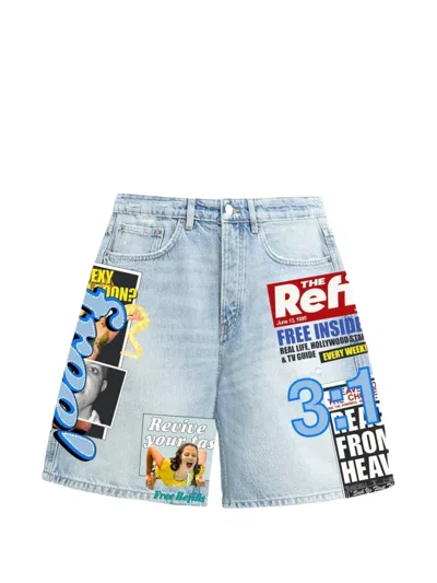 Free Refills Graphic-print Denim Shorts In Blue