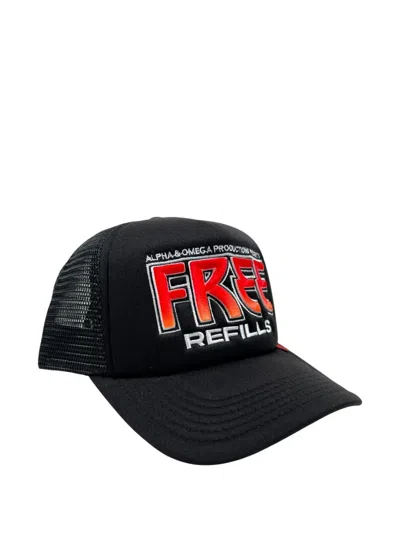 Free Refills Kiss Embroidered Trucker Cap In Black