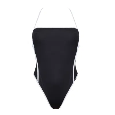 Free Society Women's Contrast Piping Square Neck Swimsuit In Black & White
