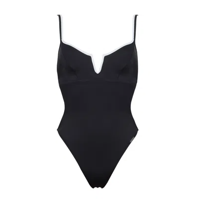 Free Society Women's Contrast Piping V Swimsuit In Black