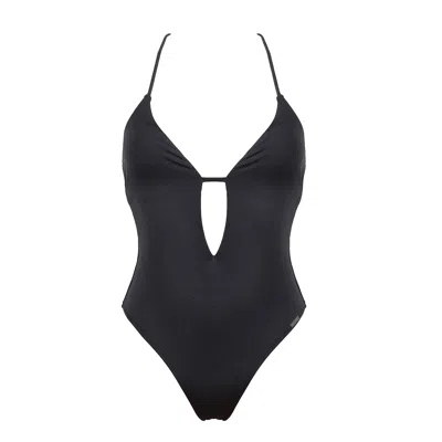 Free Society Women's Plunge Swimsuit In Shiny Black