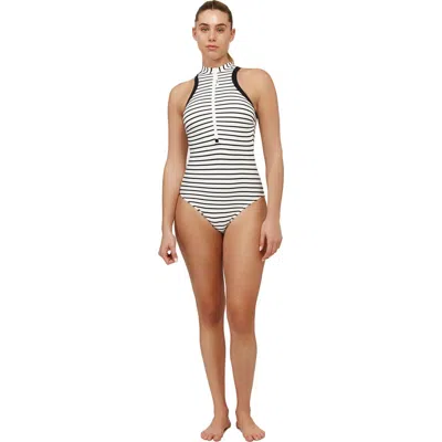 Free Sport By Gottex Coco Textured High Neck Front Zip One Piece In White