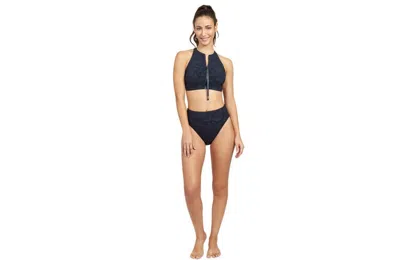 Free Sport By Gottex Geo Club High Neck Bikini Swim Top With Zipper In Black