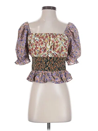 Pre-owned Free The Roses 3/4 Sleeve Blouse In Purple