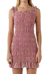 Free The Roses All Over Smocked Ruffle Mini Dress In Pink In Pink