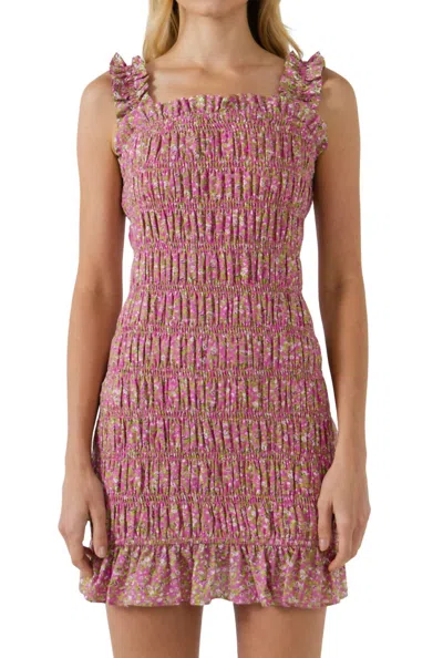 Free The Roses All Over Smocked Ruffle Mini Dress In Pink