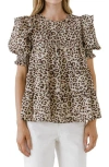 Free The Roses Animal Print Tiered Blouse In Beige Combo