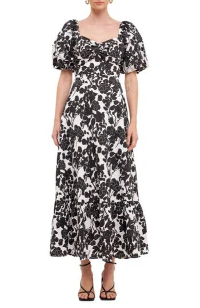 Free The Roses Floral Print Cotton Maxi Dress In Black