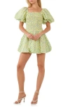 Free The Roses Floral Smocked Puff Sleeve Minidress In Yellow Multi