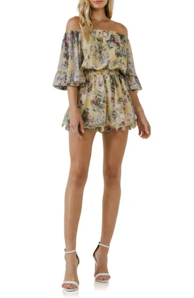 Free The Roses Flowy Floral Off The Shoulder Romper In Yellow Multi