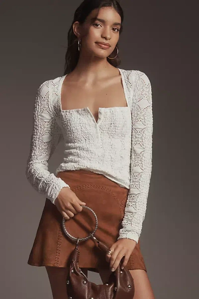 Free The Roses Lace-sleeve Square-neck Top
