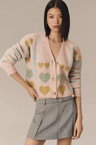 Free The Roses Pastel Heart Cardigan Sweater In Pink