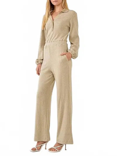 Free The Roses Rib Wide Leg Jumpsuit In Taupe In Neutral