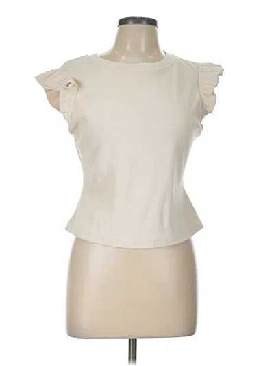 Pre-owned Free The Roses Short Sleeve Top Ivory Ruffles Neckline Tops