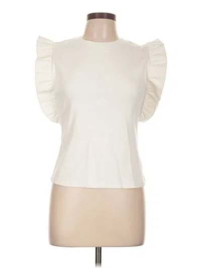 Pre-owned Free The Roses Short Sleeve Top Ivory Ruffles Neckline Tops