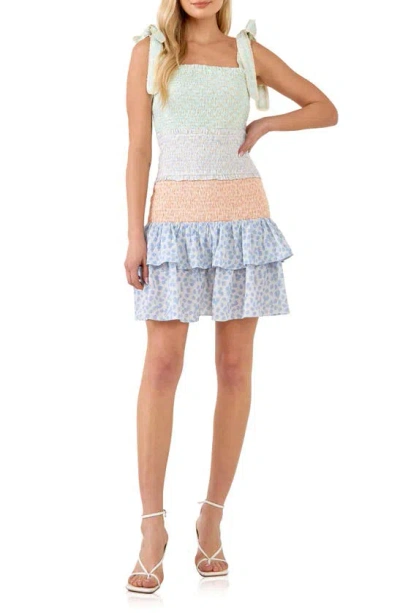 Free The Roses Smocked Tie Strap Minidress In Multi