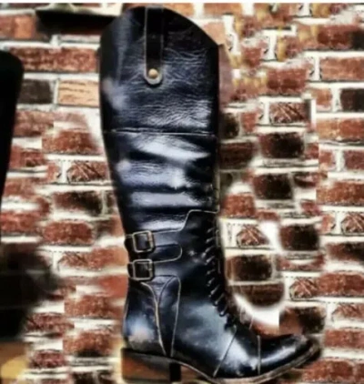 Pre-owned Freebird By Steven Saddle Black Distressed Riding Tall Boots Sz 6