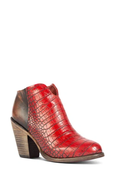 Freebird Detroit Croc Embossed Leather Bootie In Red