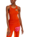 Freecity Cotton Ribbed Logo Tank In Orange Machine