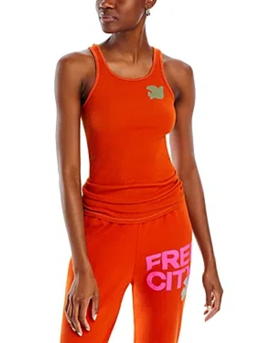 Freecity Cotton Ribbed Logo Tank In Orange
