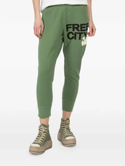 Freecity Drawstring-fastening Graphic-print Track Pants In Green