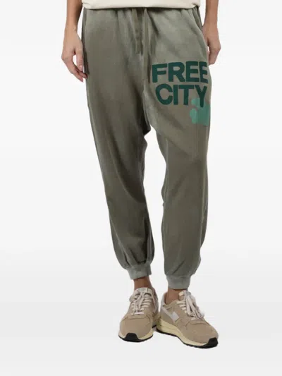 Freecity Drawstring Graphic Trousers In Green
