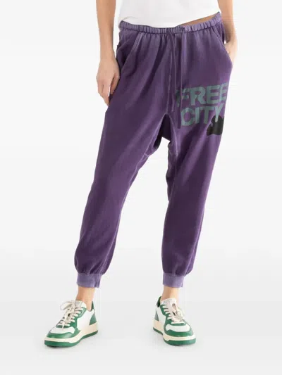 Freecity Drawstring Lettering Track Pants In Purple
