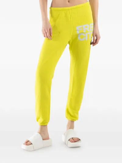 Freecity Drawstring Print Track-pants In Yellow