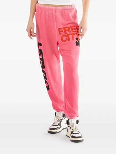 Freecity Letters-print Sweatpants In Pink