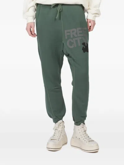Freecity Print Drawstring Track Pants In Green