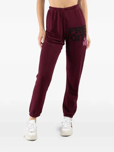 Freecity Print Track Pants In Burgundy