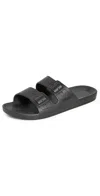Freedom Moses Bond Velvet Two-strap Slides In Black