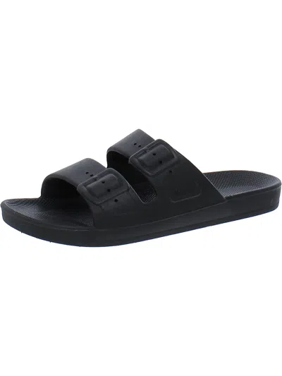 Freedom Moses Two Band Womens Slip On Open Toe Pool Slides In Black