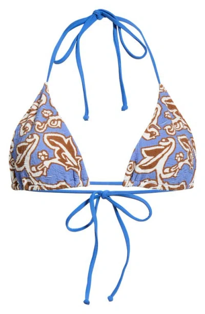 Free-est By Free People Printed Mika Triangle Bikini Top In Blue