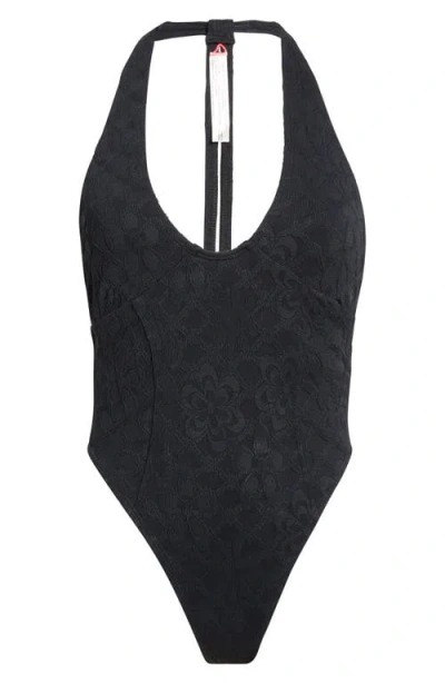 Free-est By Free People Rue Floral Jacquard One-piece Swimsuit In Black