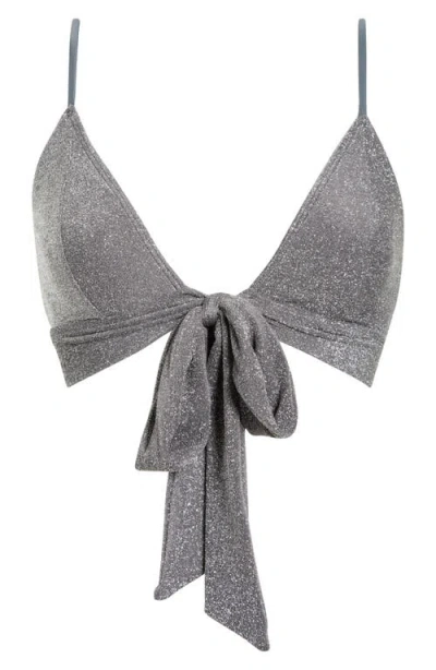 Free-est By Free People Sydney Metallic Tie Front Bikini Top In Gray