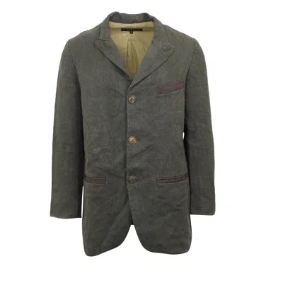 Freemans Sporting Club Dark Green Linen Smith Sack Jacket In Multi
